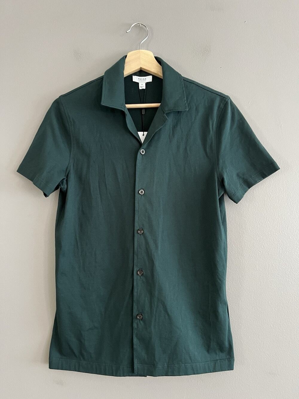 Reiss Men's Short Sleeve Button-Down Shirt in Dark Green